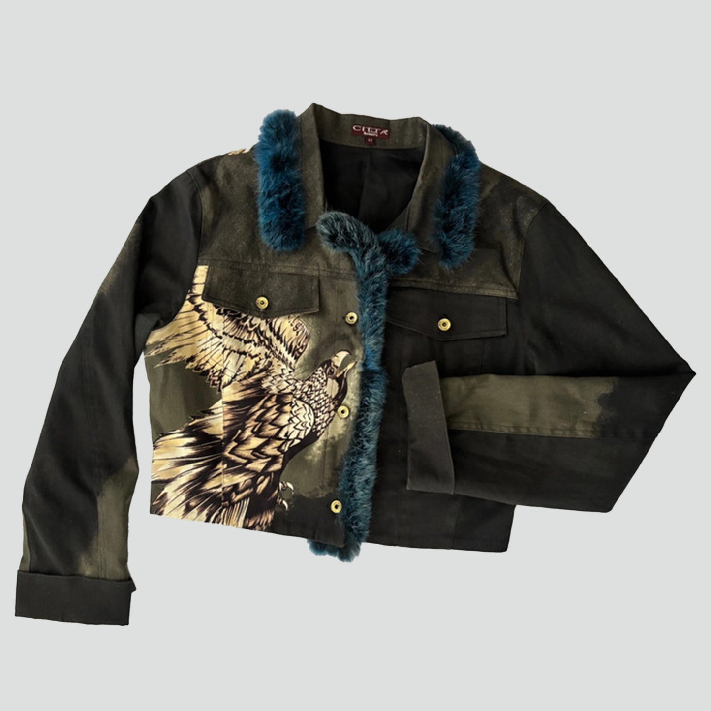 Vintage Eagle print light cropped jacket