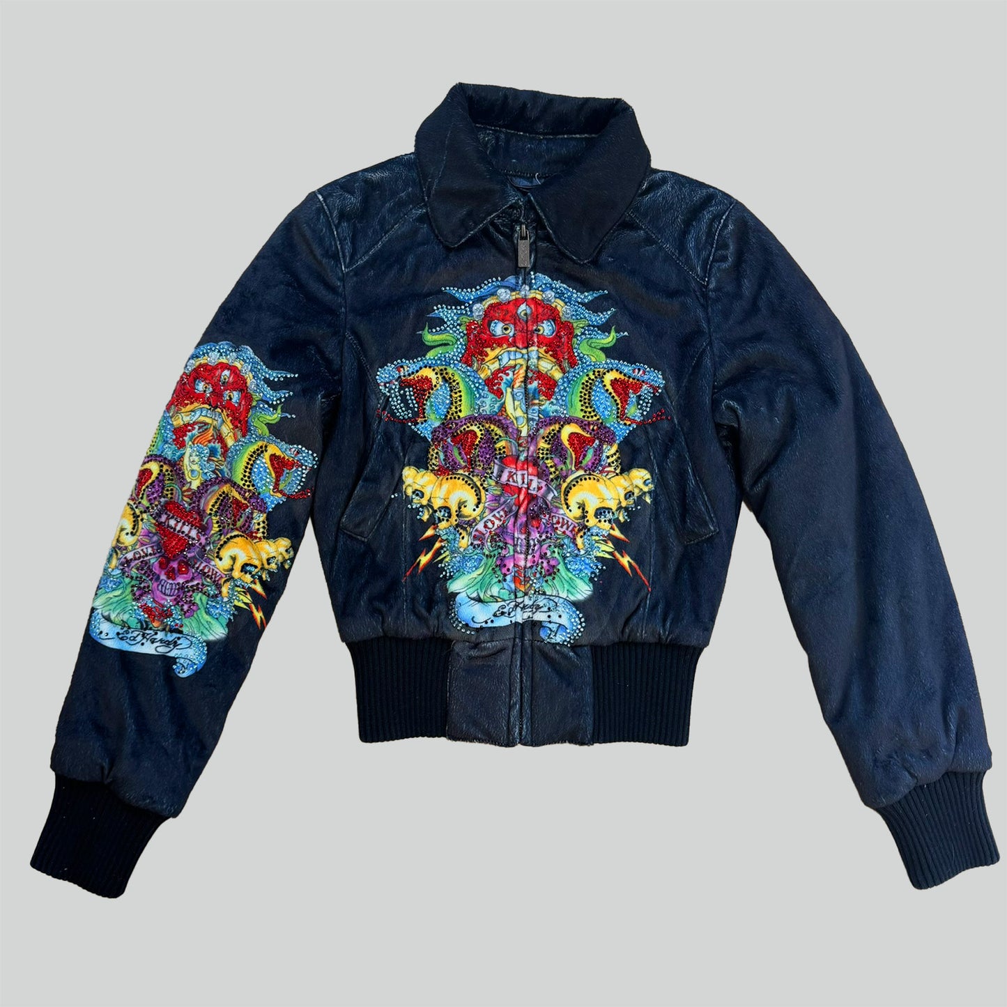 Ed Hardy "Crowns and Snakes" vintage fluffy bomber jacket