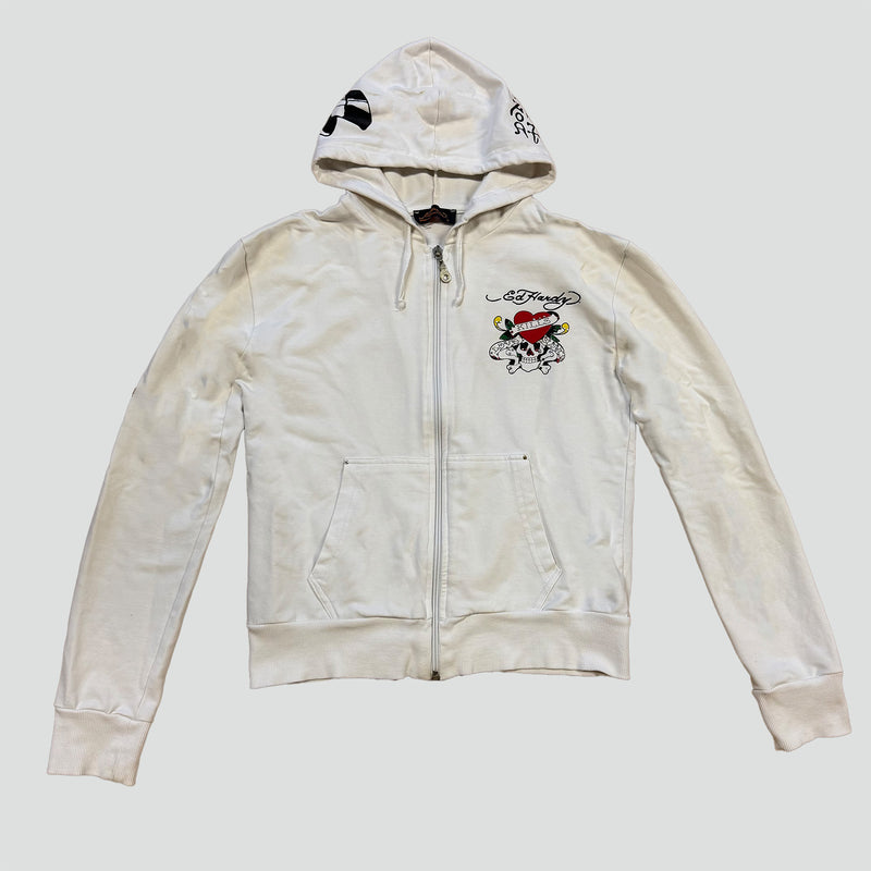 Sourced limited accessories and clothes Ed Hardy zipped hoodie white – Secondhand Streetwear
