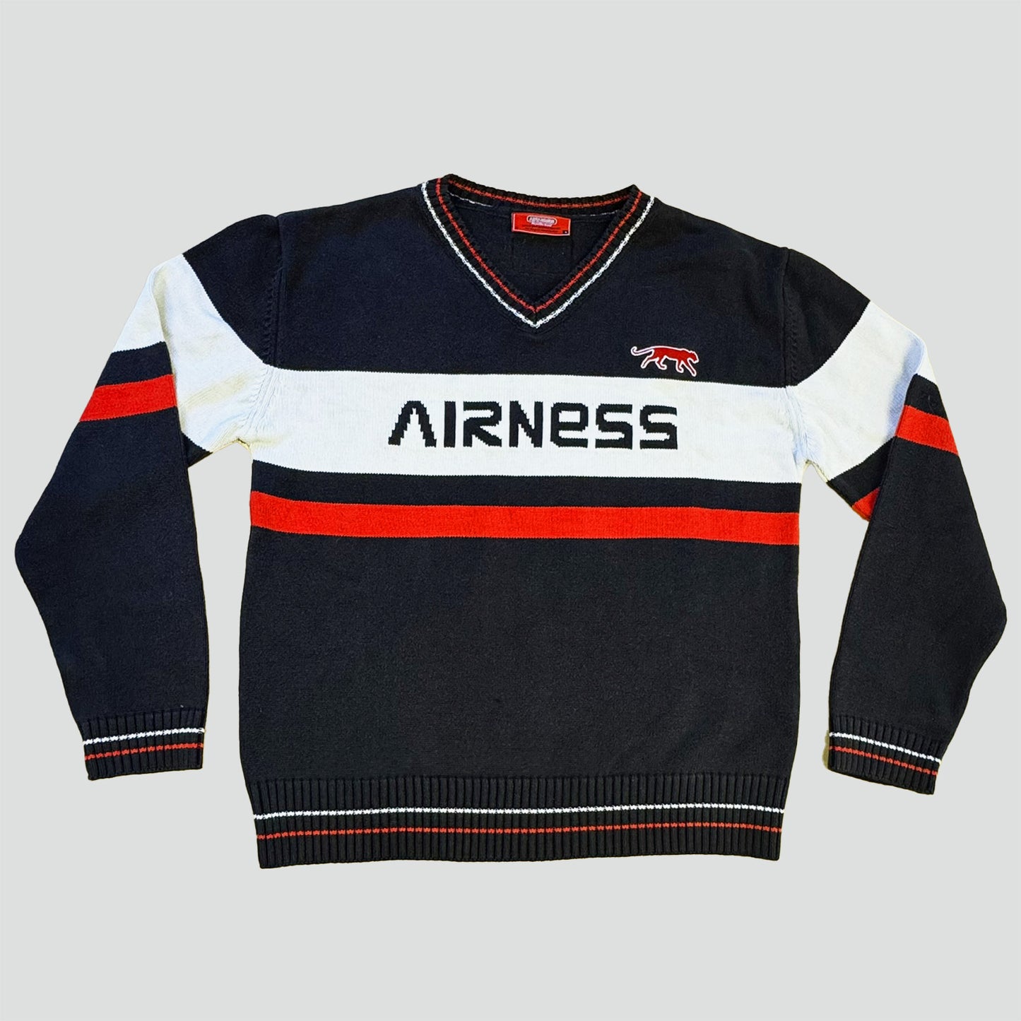 Airness streetwear style black and red knitted sweatshirt