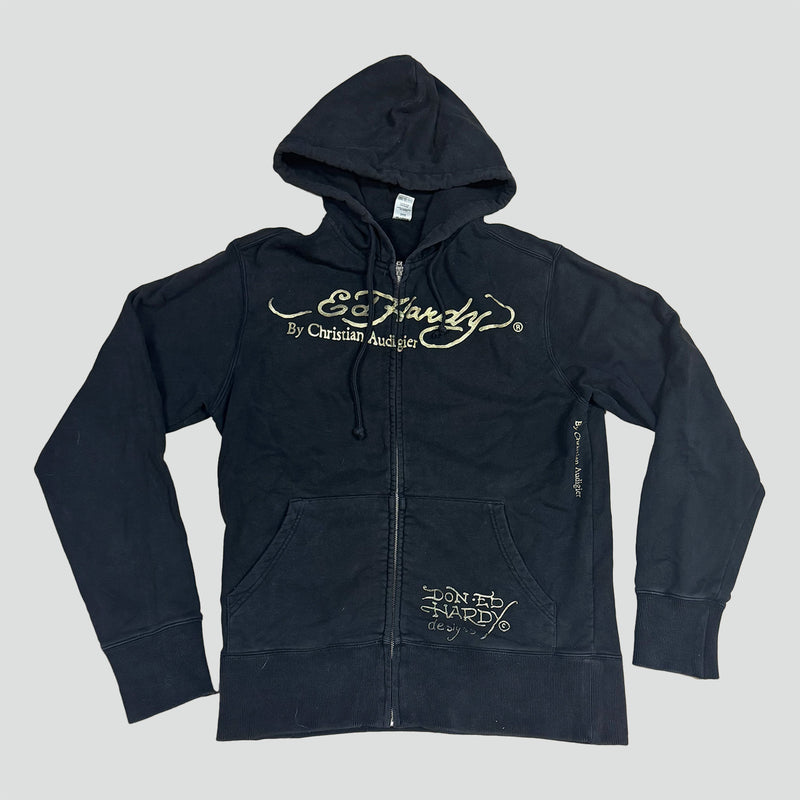 Detailansicht: Sourced limited accessories and clothes Ed Hardy black zipup hoodie – Logo, Nähte oder Material