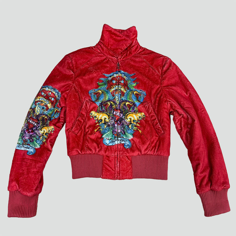 Sourced limited accessories and clothes Ed Hardy fluffy Bomberjacket – Secondhand Streetwear