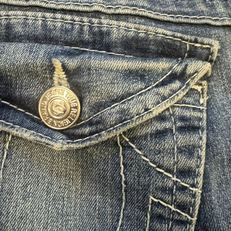 Detailansicht: Sourced limited accessories and clothes Vintage True Religion slim jeans – Logo, Nähte oder Material