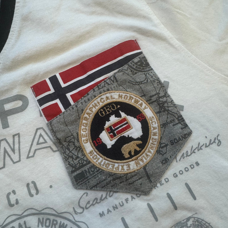 Detailansicht: Sourced limited accessories and clothes Geographical Norway vintage sailing t-shirt – Logo, Nähte oder Material