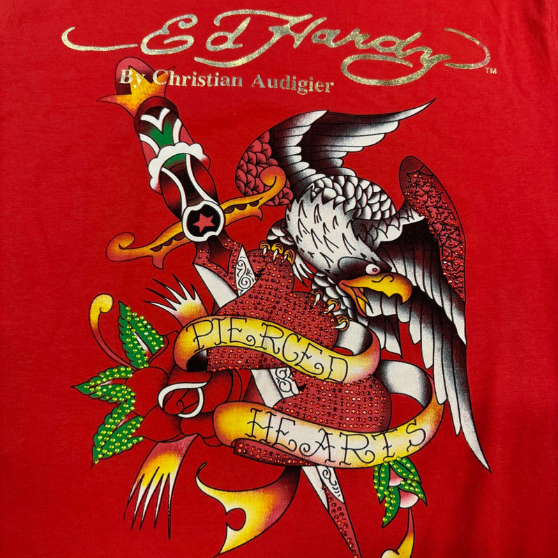 Detailansicht: Sourced limited accessories and clothes Red Ed Hardy T-shirt – Logo, Nähte oder Material
