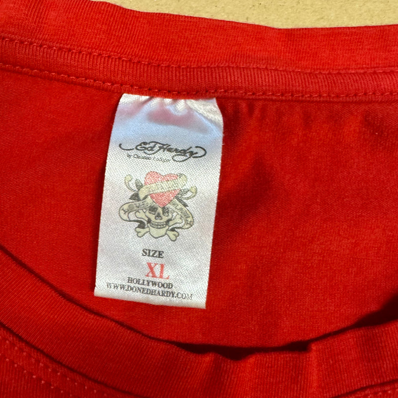 Detailansicht: Sourced limited accessories and clothes Red Ed Hardy T-shirt – Logo, Nähte oder Material