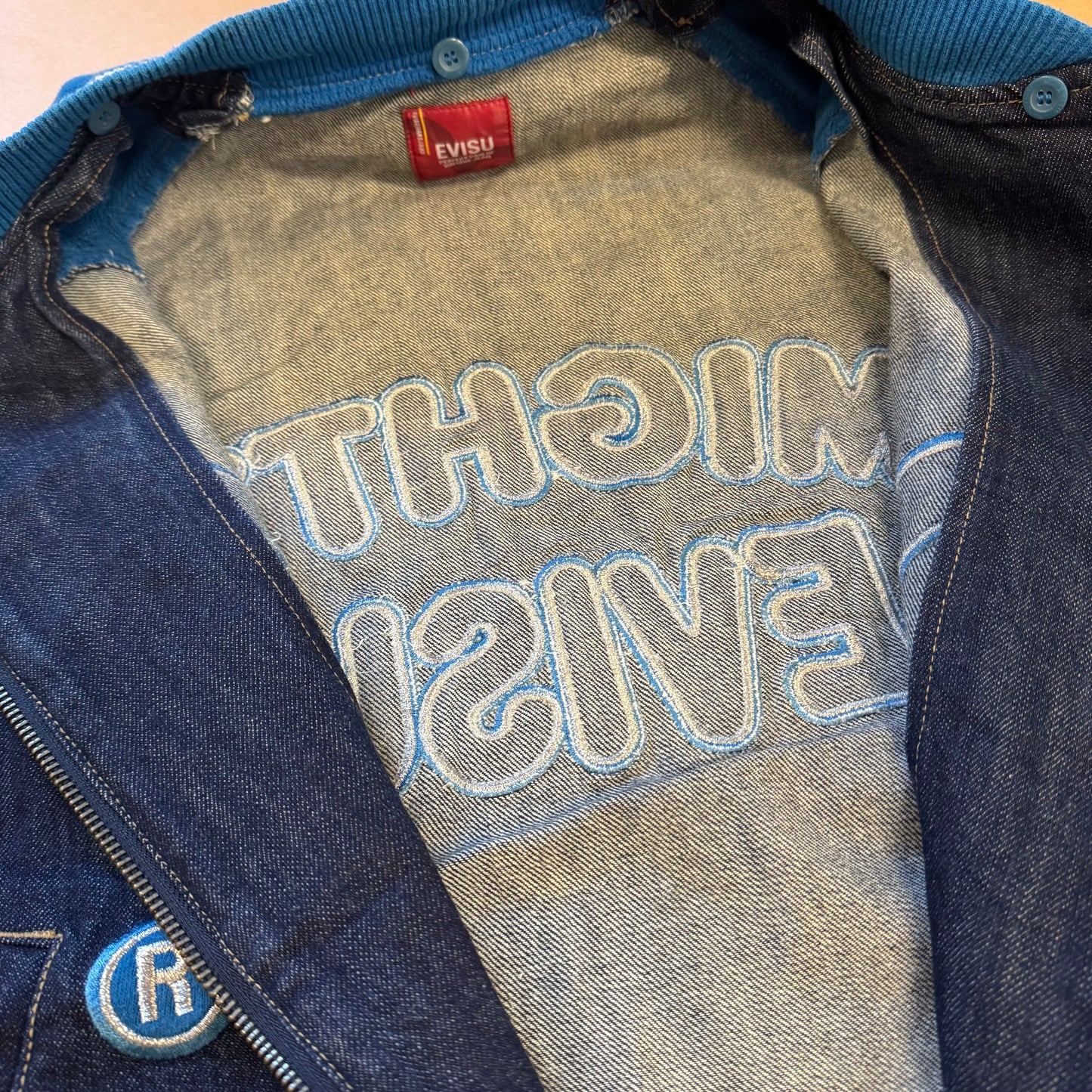 Mighty Evisu denim college jacket