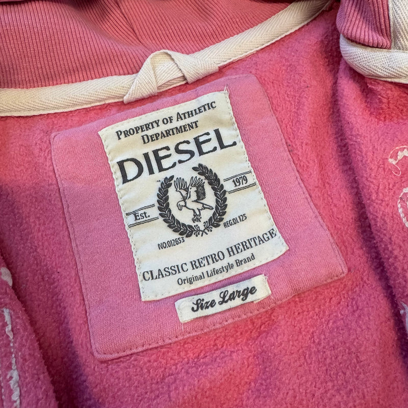 Detailansicht: Sourced limited accessories and clothes Vintage Diesel pink zipped hoodie – Logo, Nähte oder Material