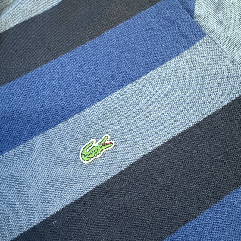 Detailansicht: Sourced limited accessories and clothes Lacoste blue striped poloshirt – Logo, Nähte oder Material