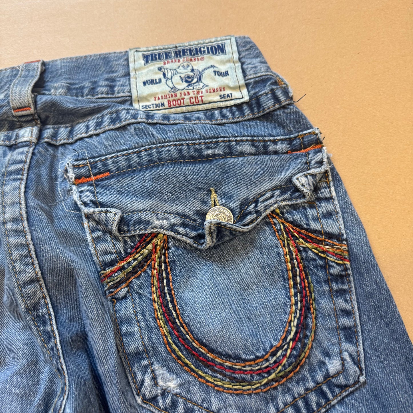 True Religion ripped and reworked wide jeans