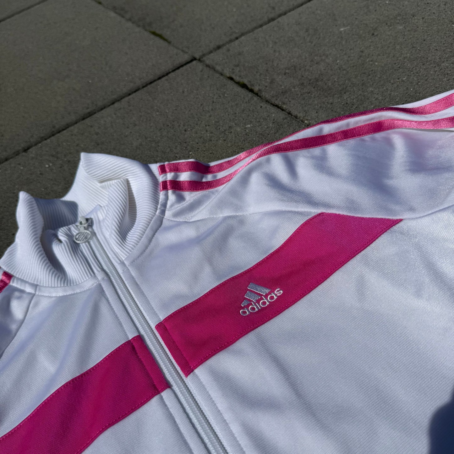 Adidas white and pink track jacket
