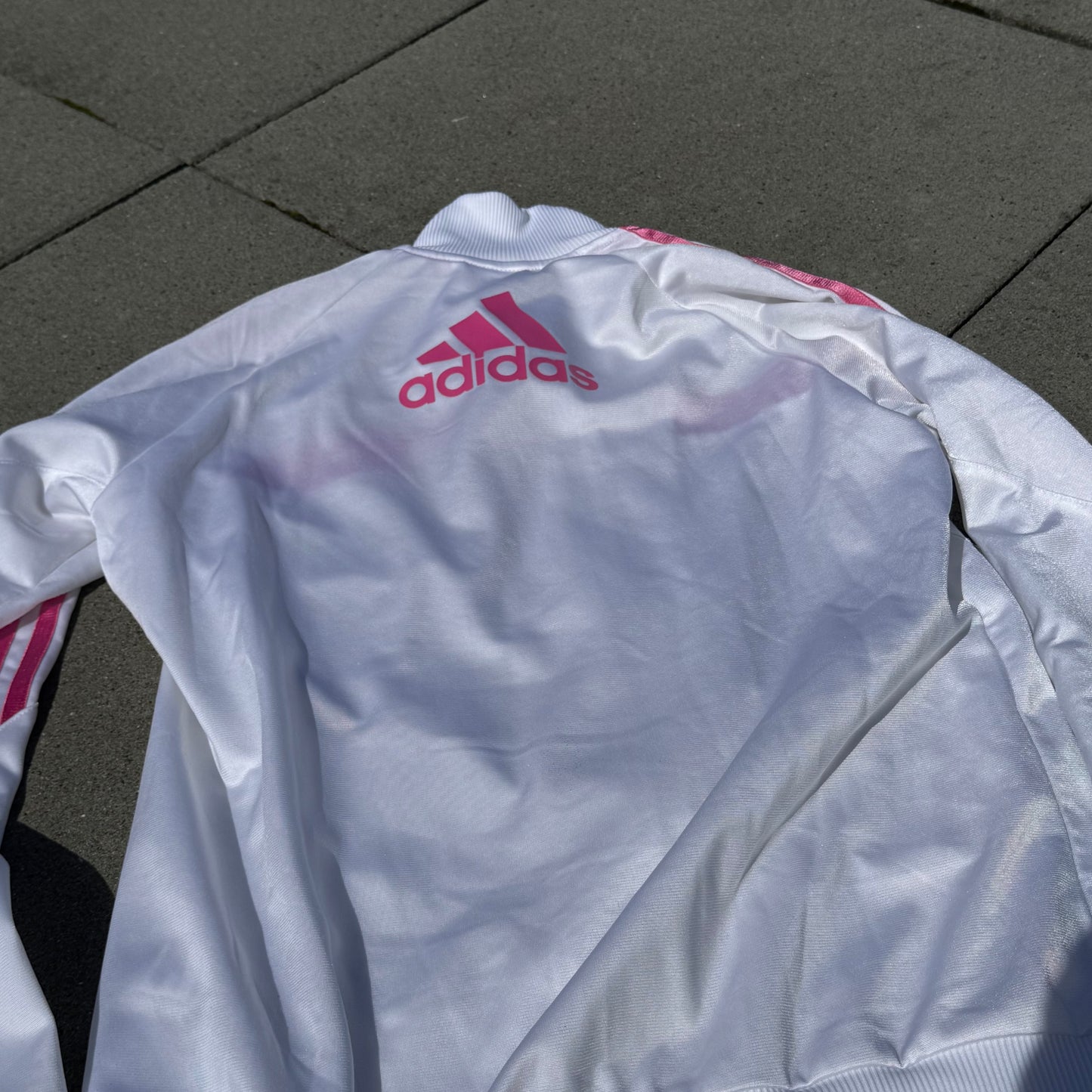 Adidas white and pink track jacket