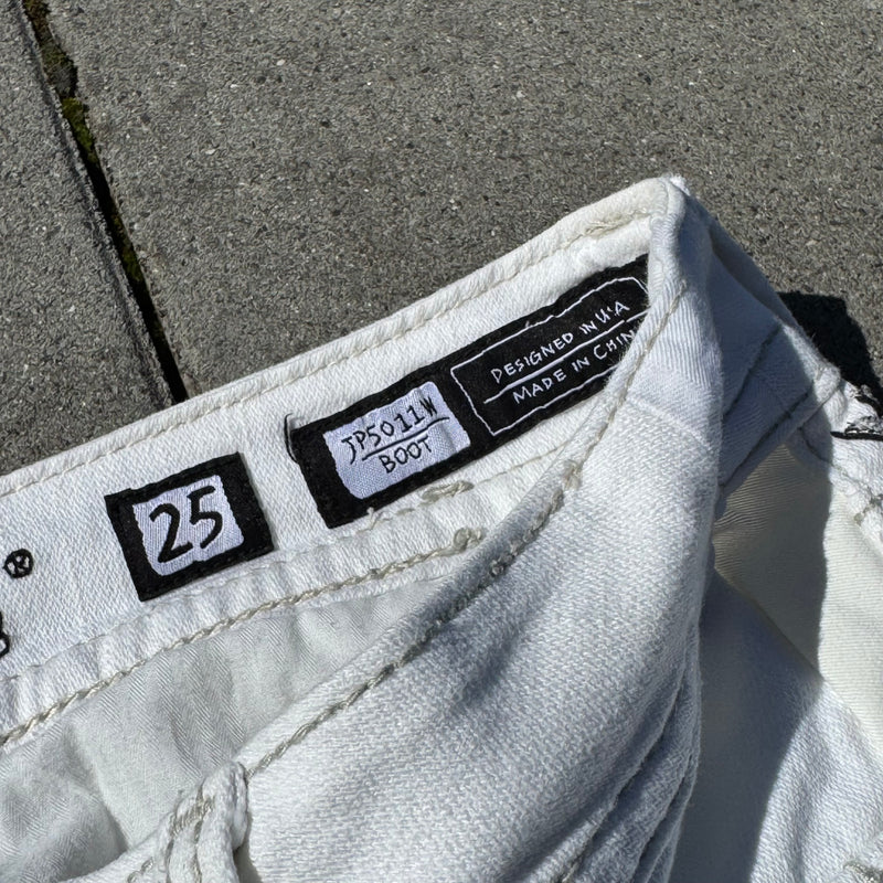 Detailansicht: Sourced limited accessories and clothes Miss Me white wide leg low waisted pants – Logo, Nähte oder Material