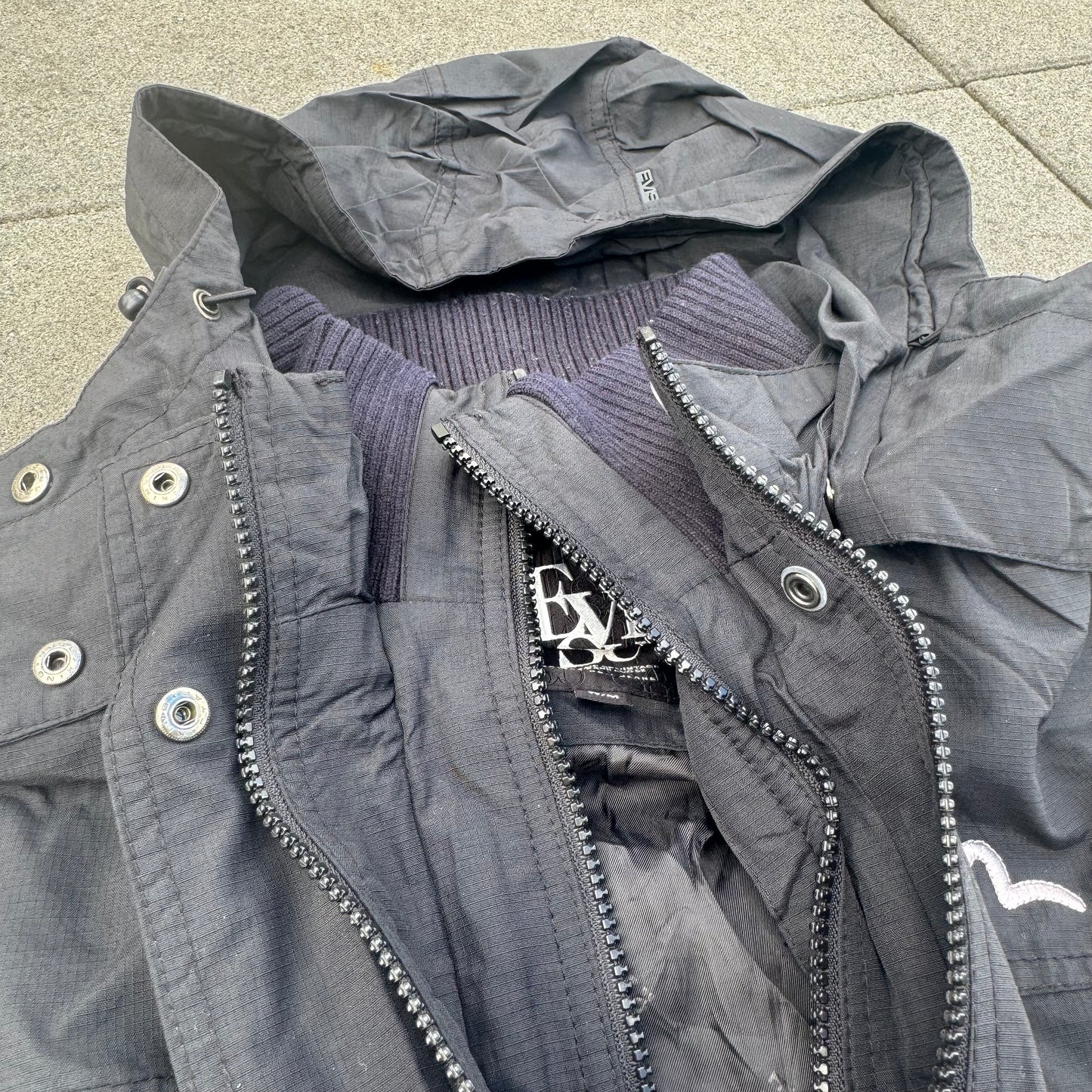 Evisu black vintage rainjacket