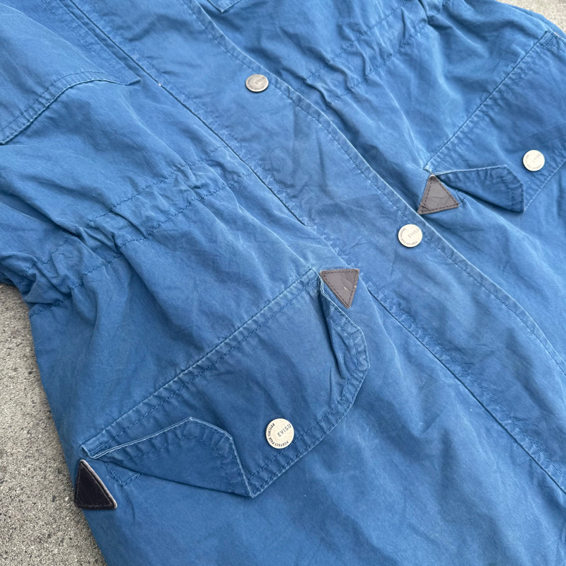 Detailansicht: Sourced limited accessories and clothes Evisu Japanese blue women’s raincoat – Logo, Nähte oder Material