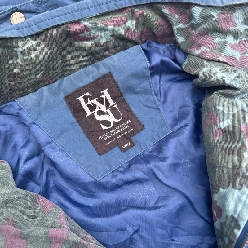 Detailansicht: Sourced limited accessories and clothes Evisu Japanese blue women’s raincoat – Logo, Nähte oder Material