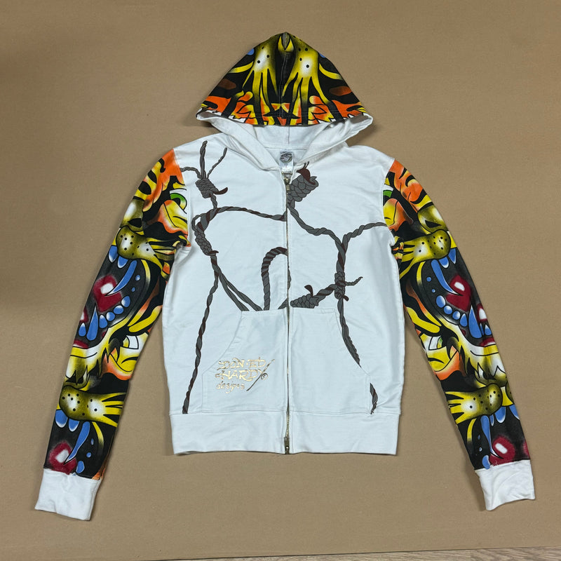 Detailansicht: Sourced limited accessories and clothes Ed Hardy zip-up hoodie – Logo, Nähte oder Material