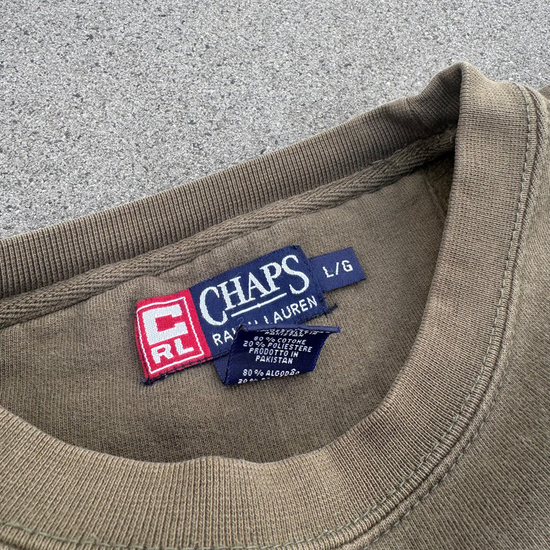 Detailansicht: Sourced limited accessories and clothes Champs Ralph Lauren classic olive green sweatshirt – Logo, Nähte oder Material