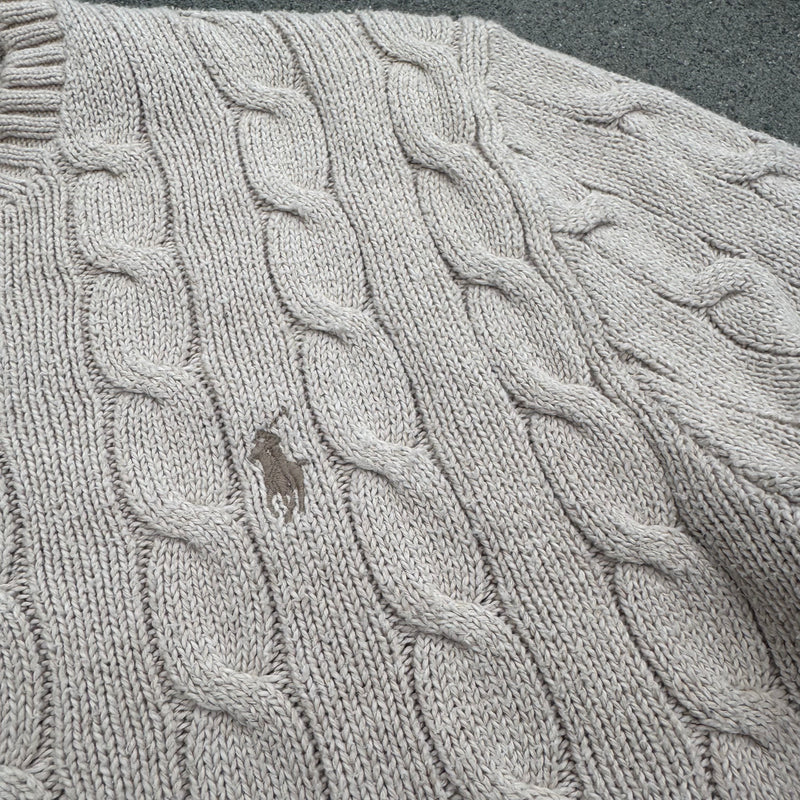 Detailansicht: Sourced limited accessories and clothes Polo Ralph Lauren classic beige knit-sweatshirt – Logo, Nähte oder Material