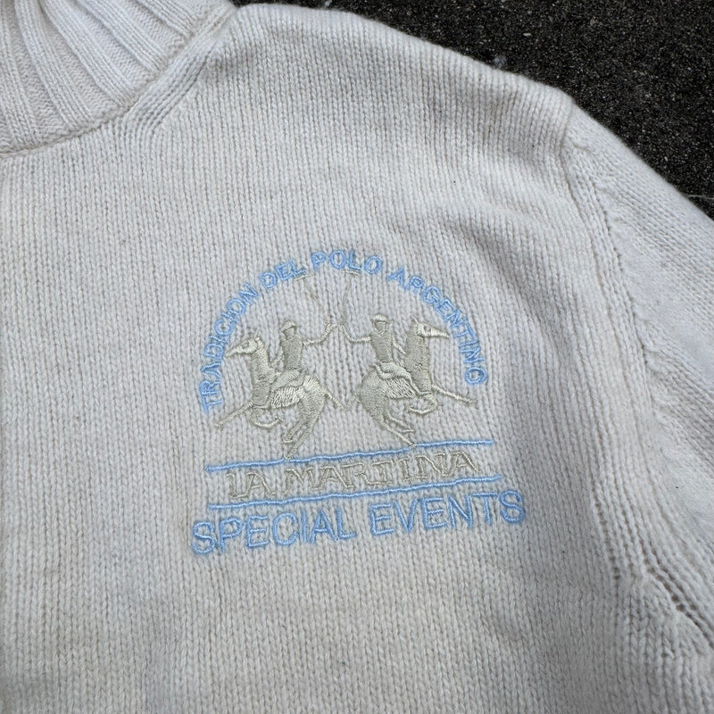 Detailansicht: Sourced limited accessories and clothes La Martina Wales vintage knitted zip-up – Logo, Nähte oder Material