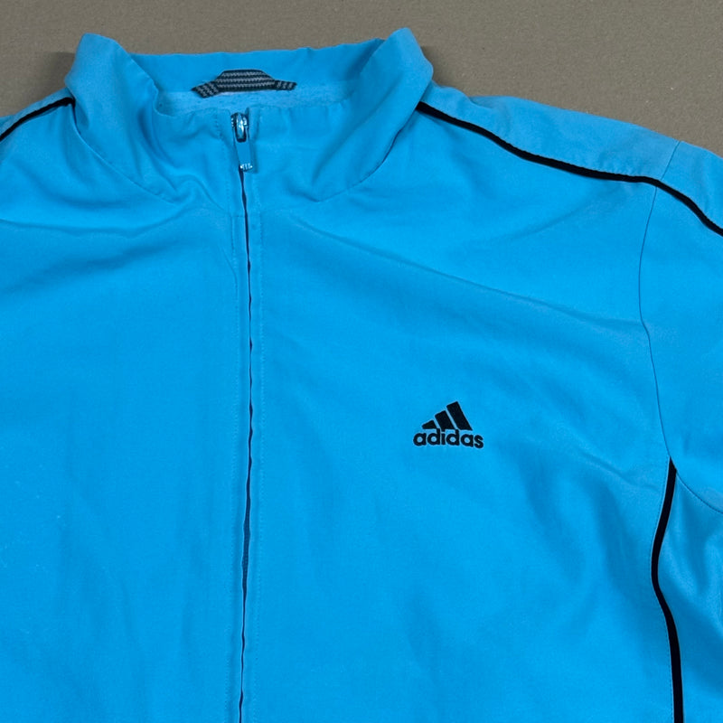 Detailansicht: Sourced limited accessories and clothes Vintage blue Adidas raincoat – Logo, Nähte oder Material