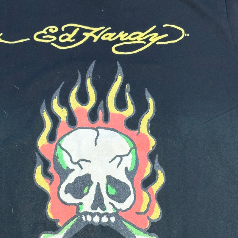 Detailansicht: Sourced limited accessories and clothes Ed Hardy vintage skull on fire t-shirt – Logo, Nähte oder Material