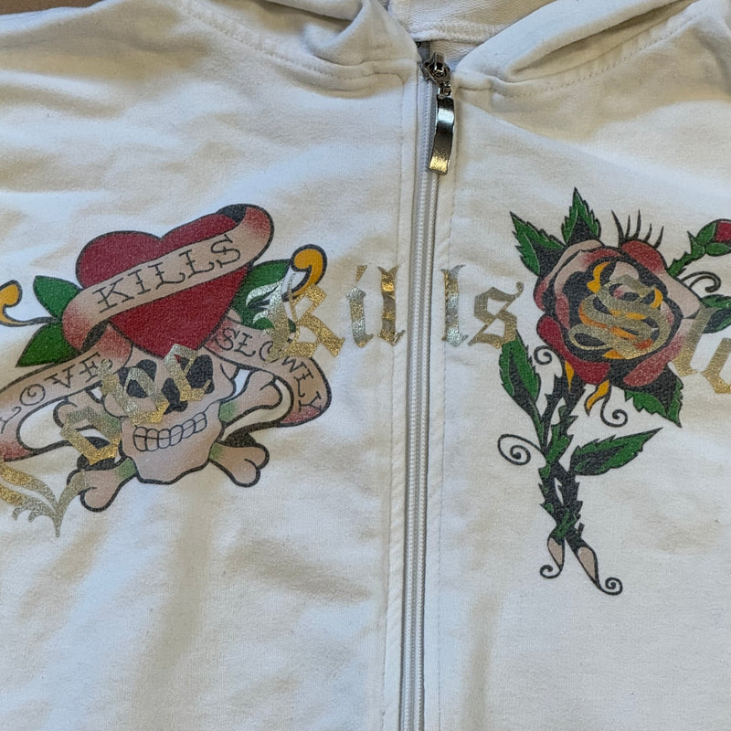 Detailansicht: Sourced limited accessories and clothes Ed Hardy zipped hoodie – Logo, Nähte oder Material