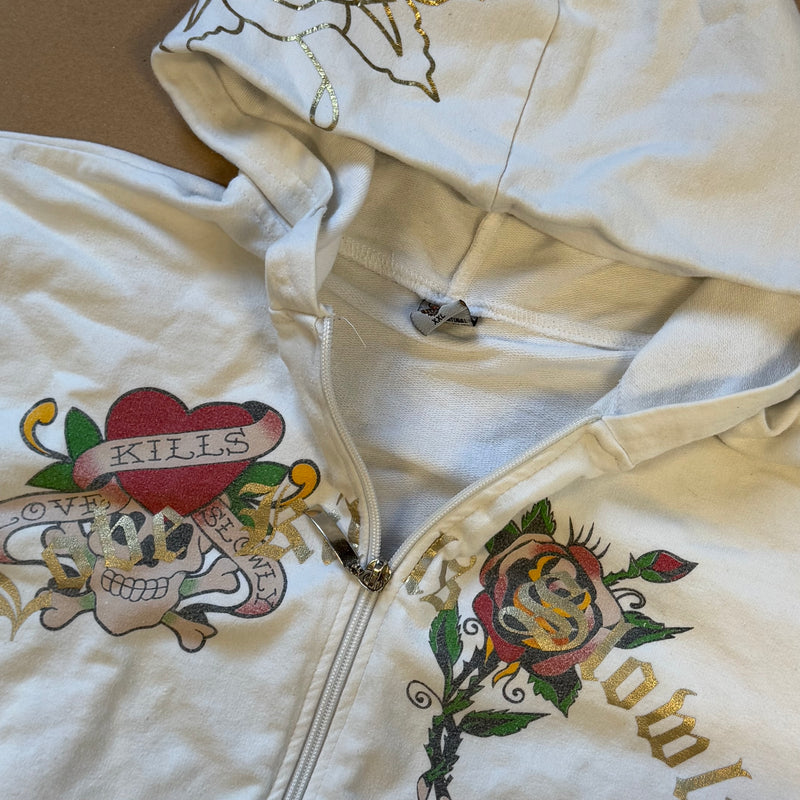 Detailansicht: Sourced limited accessories and clothes Ed Hardy zipped hoodie – Logo, Nähte oder Material
