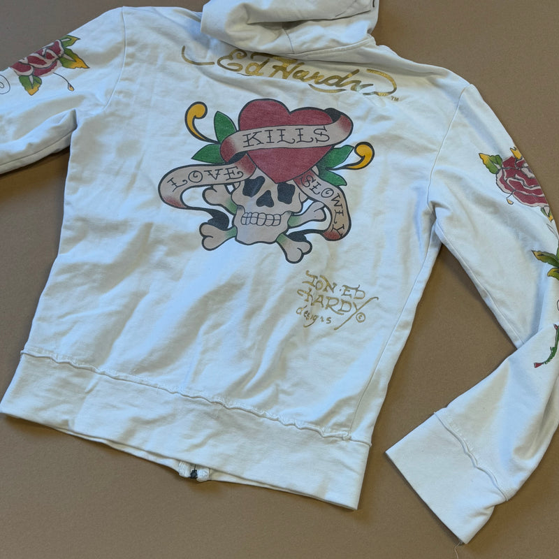 Detailansicht: Sourced limited accessories and clothes Ed Hardy zipped hoodie – Logo, Nähte oder Material