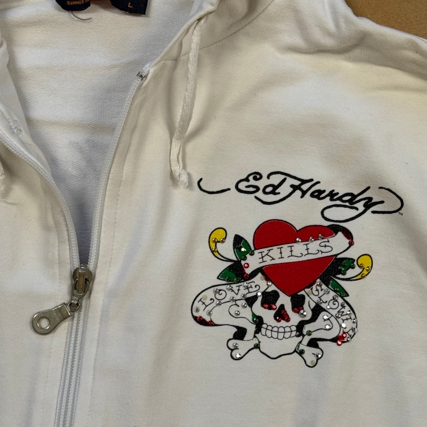 Ed Hardy zipped hoodie white