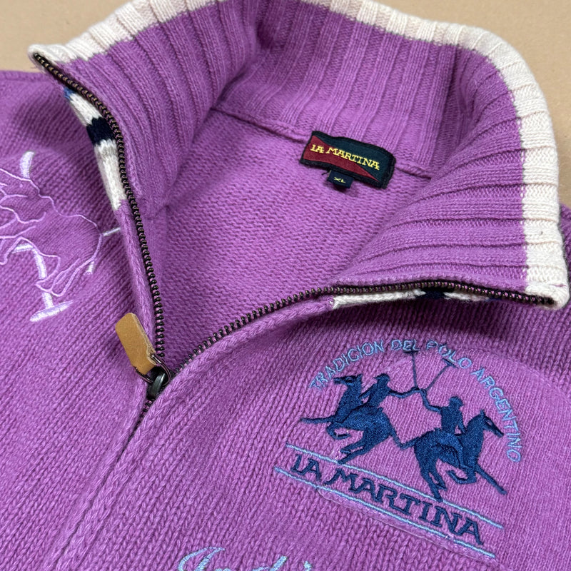 Detailansicht: Sourced limited accessories and clothes La Martina India knitted zip-up – Logo, Nähte oder Material