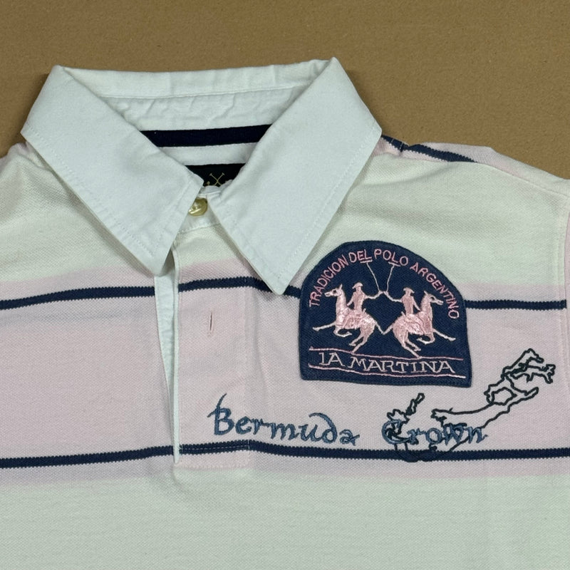 Detailansicht: Sourced limited accessories and clothes Striped La Martina Bermuda polo shirt – Logo, Nähte oder Material