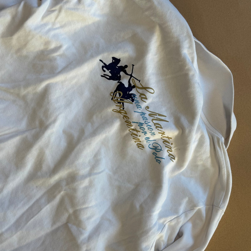 Detailansicht: Sourced limited accessories and clothes La Martina white long-sleeved polo shirt – Logo, Nähte oder Material