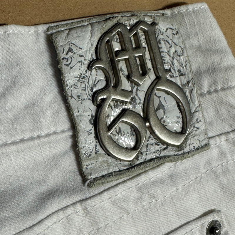 Detailansicht: Sourced limited accessories and clothes Miss Sixty white designer jeans – Logo, Nähte oder Material
