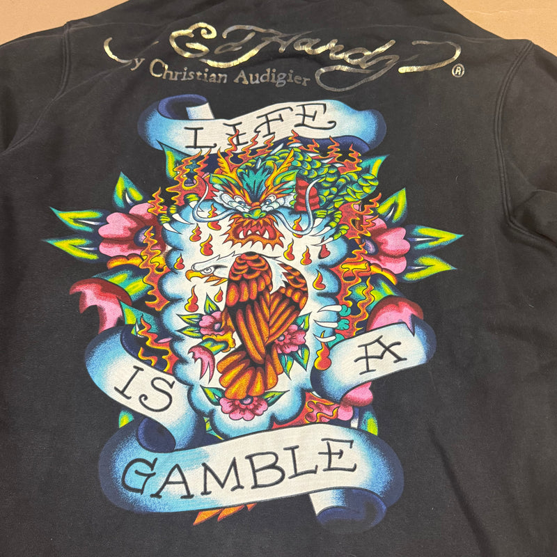 Detailansicht: Sourced limited accessories and clothes Ed Hardy black zipup hoodie – Logo, Nähte oder Material