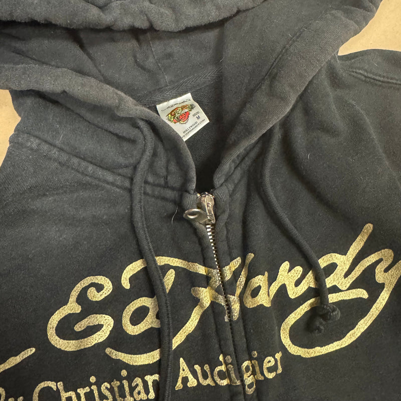 Detailansicht: Sourced limited accessories and clothes Ed Hardy black zipup hoodie – Logo, Nähte oder Material