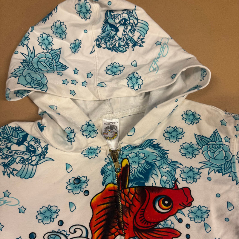 Detailansicht: Sourced limited accessories and clothes Ed Hardy koi fish zip-up hoodie – Logo, Nähte oder Material