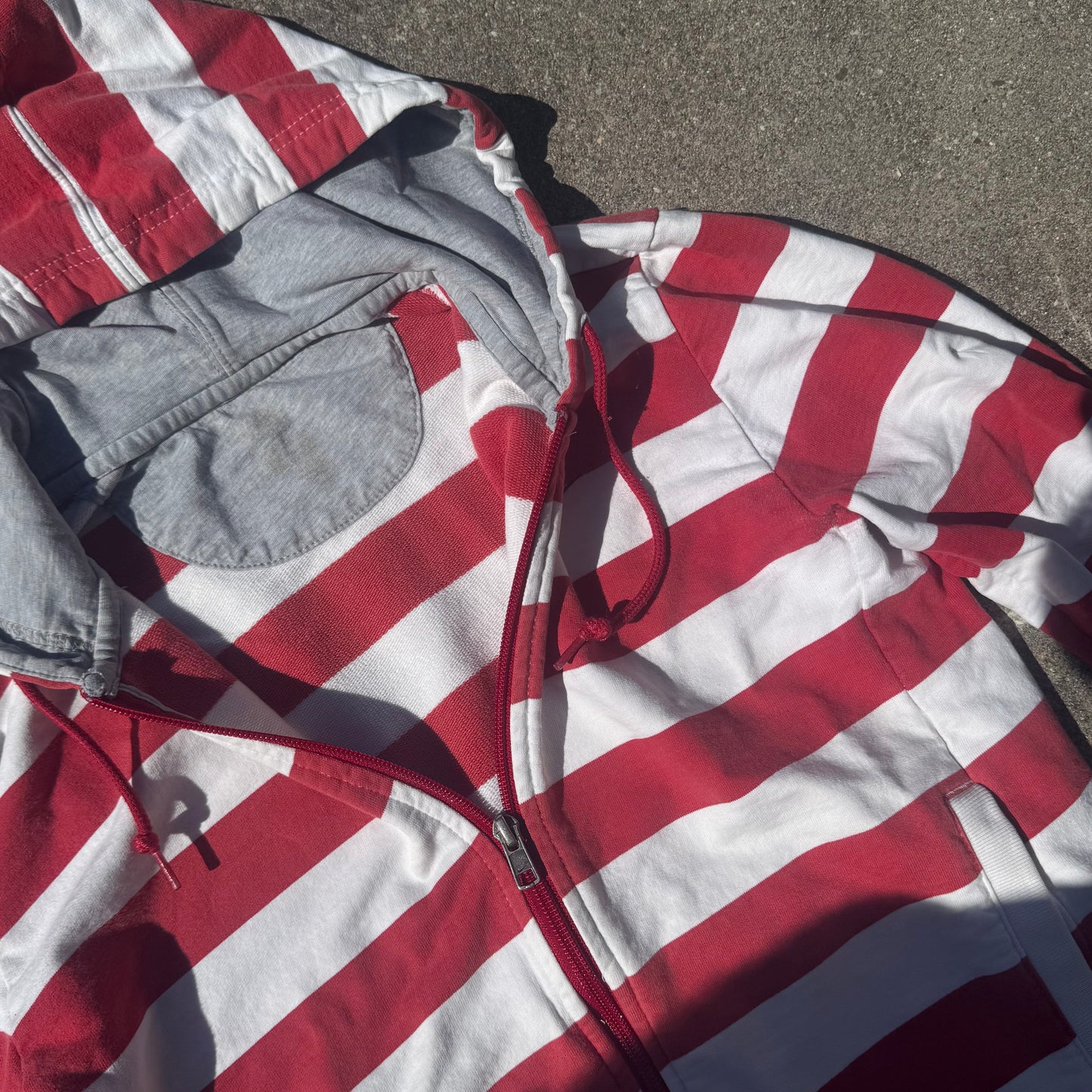Nike vintage red and white striped zip-up hoodie