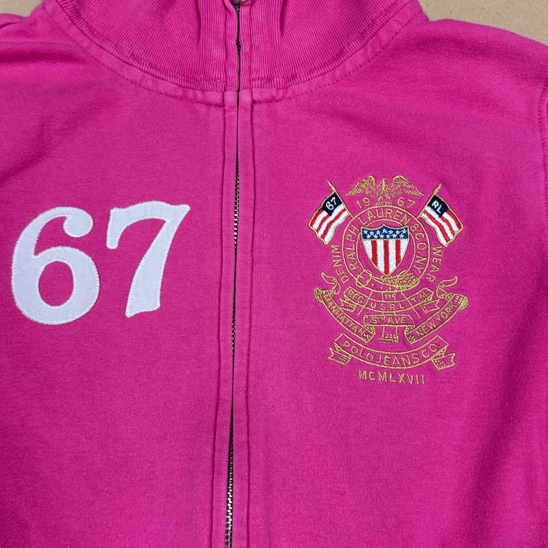 Detailansicht: Sourced limited accessories and clothes Polo Ralph Lauren Jeans Company pink zip-up – Logo, Nähte oder Material