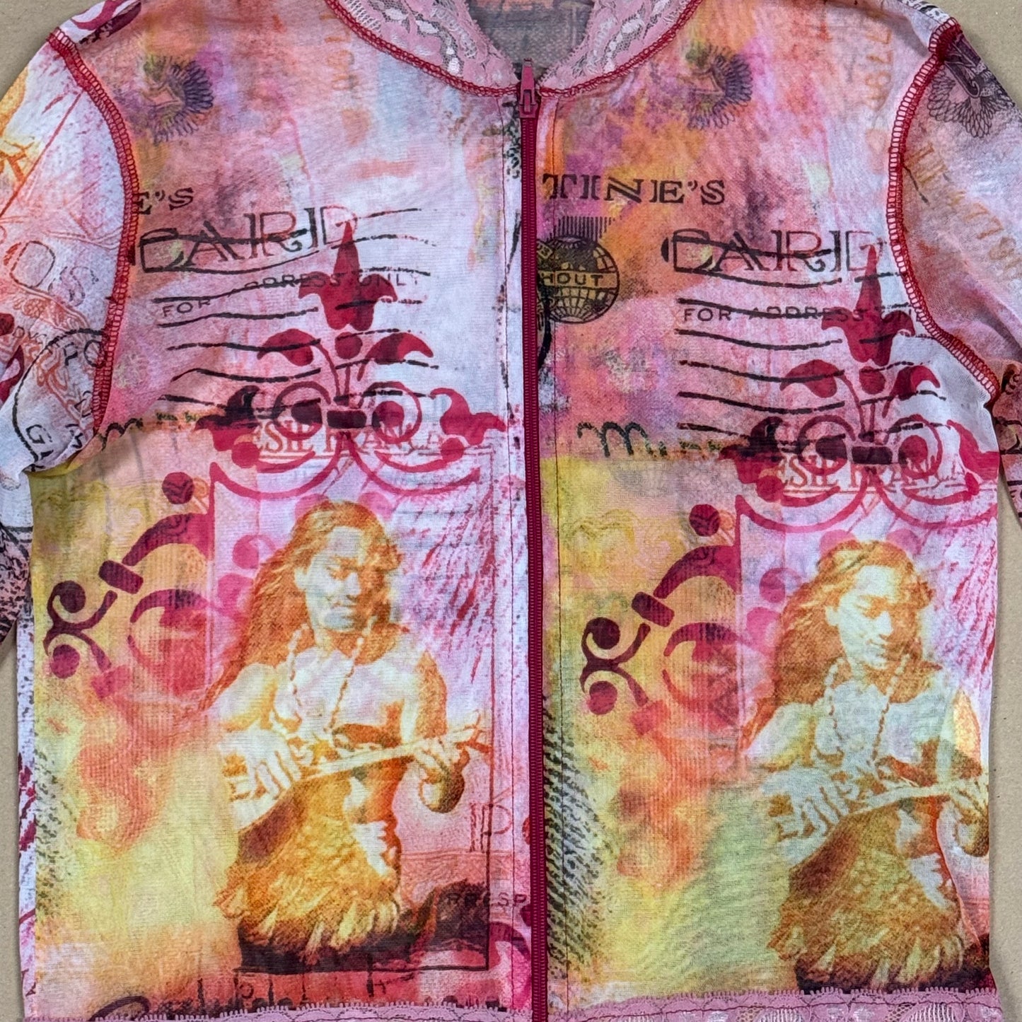 Y2K style "Malilli" vintage see-through graphic zip-up