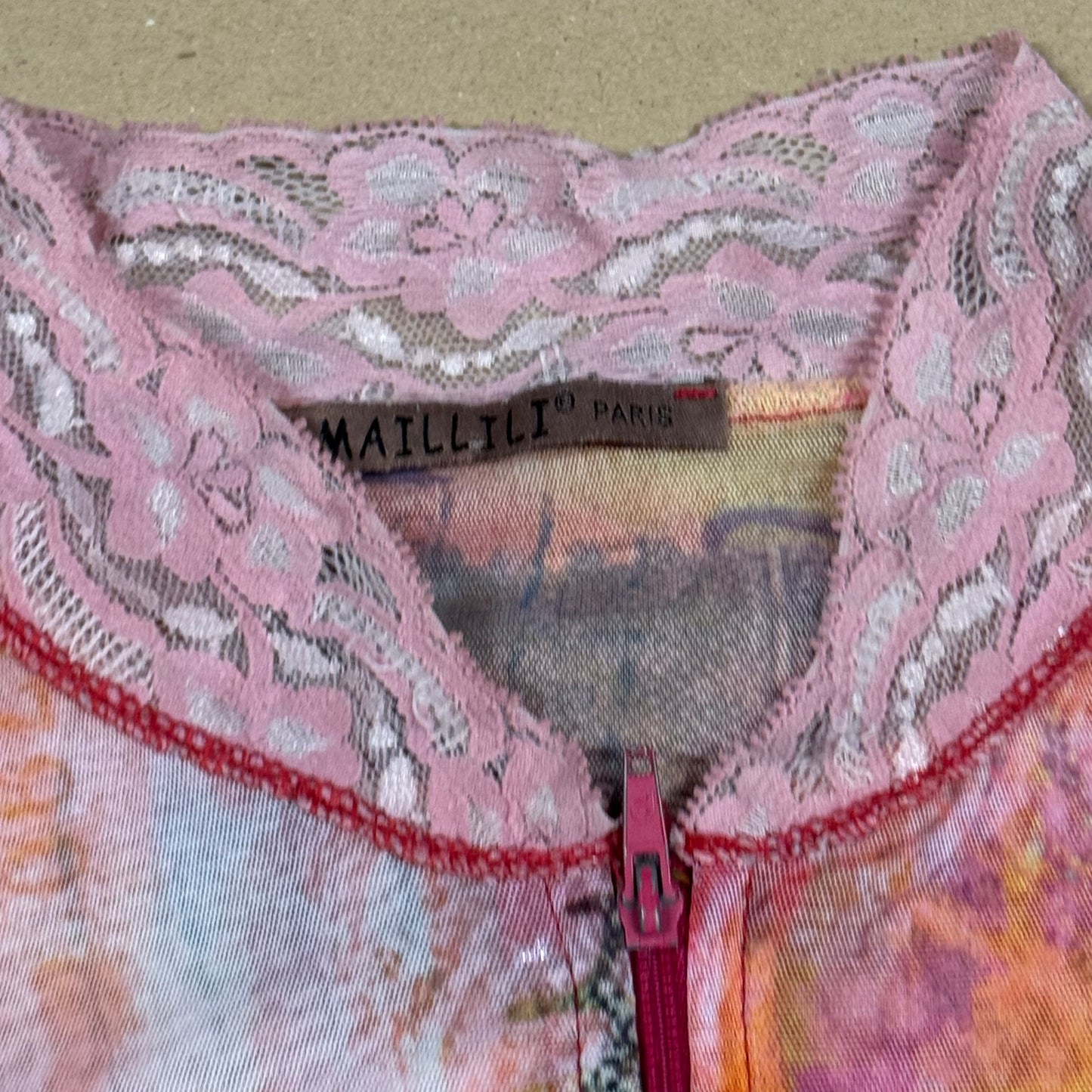 Y2K style "Malilli" vintage see-through graphic zip-up