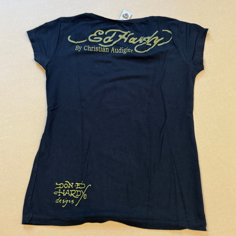 Detailansicht: Sourced limited accessories and clothes Vintage Ed Hardy Y2K rhinestones t-shirt – Logo, Nähte oder Material