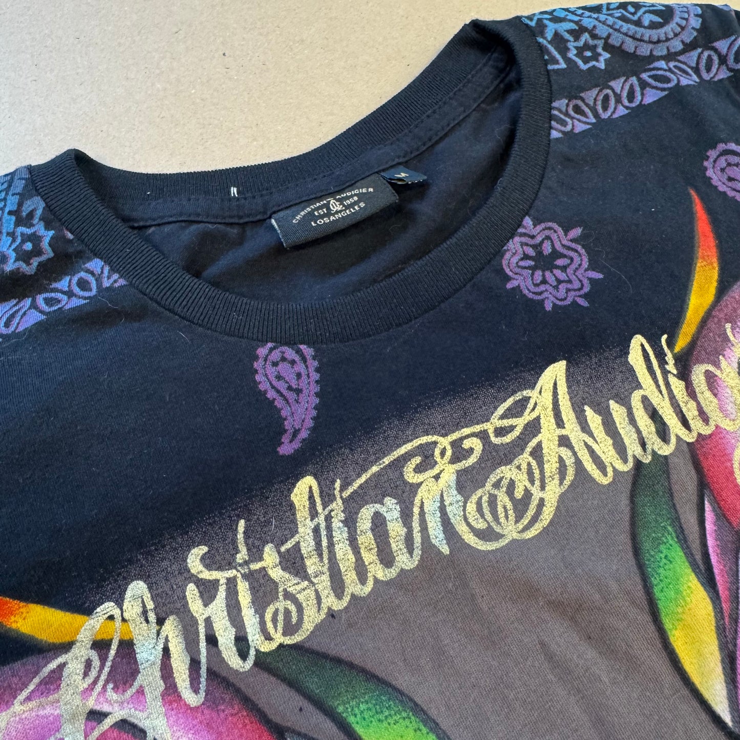 Vintage Y2K "Swan" rhinestones t-shirt by Christian Audigier