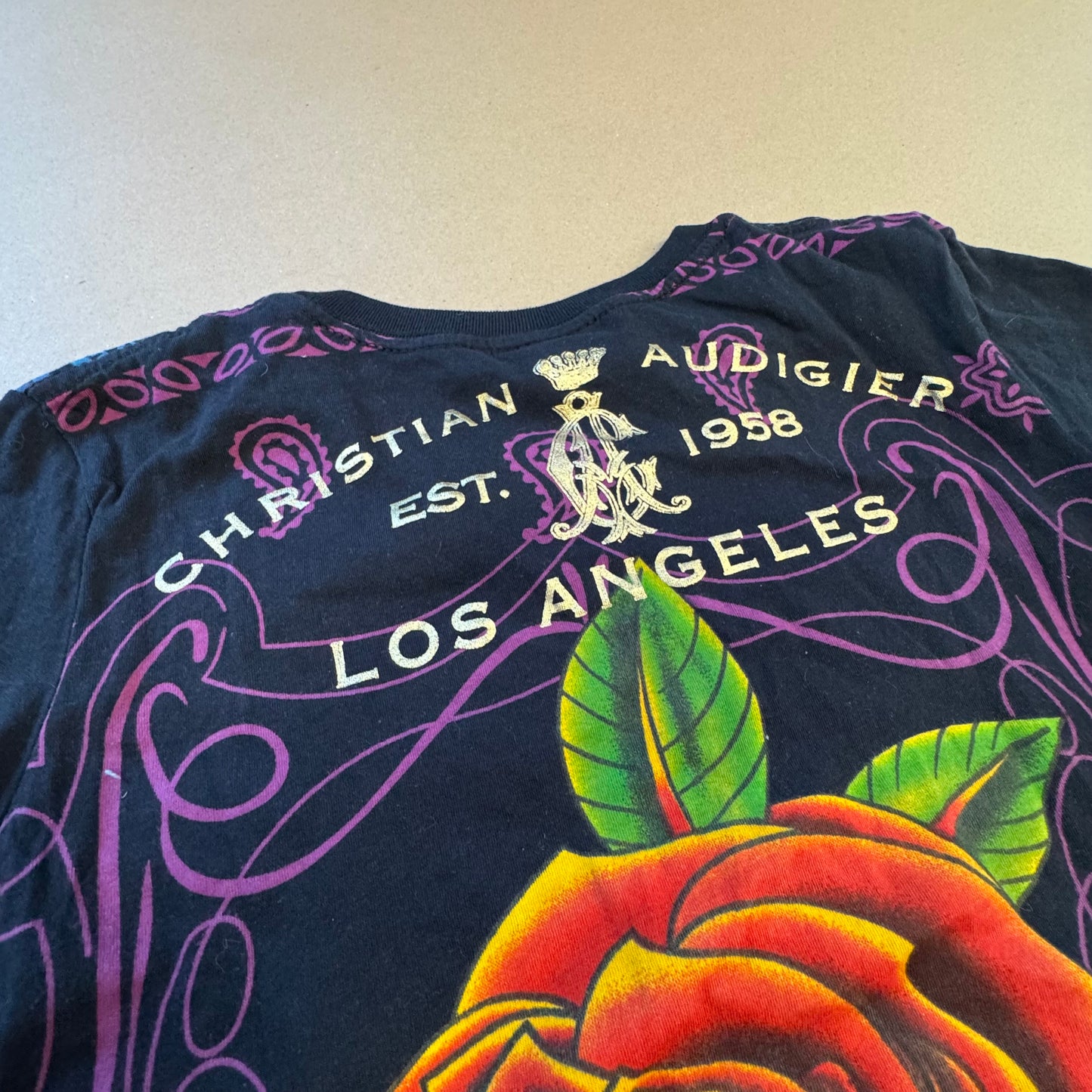 Vintage Y2K "Swan" rhinestones t-shirt by Christian Audigier
