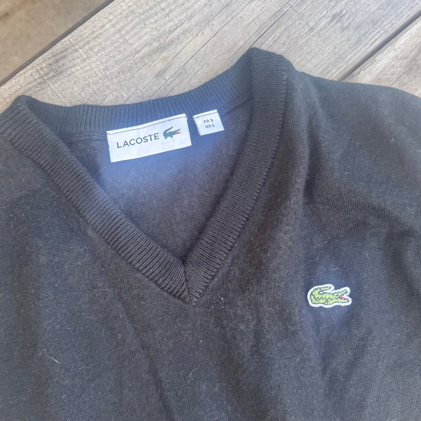 Lacoste black V-neck wool sweatshirt