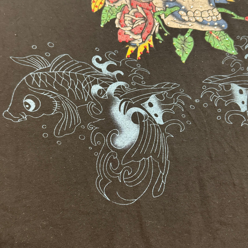 Detailansicht: Sourced limited accessories and clothes Vintage Ed Hardy long shirt Y2K rhinestones – Logo, Nähte oder Material