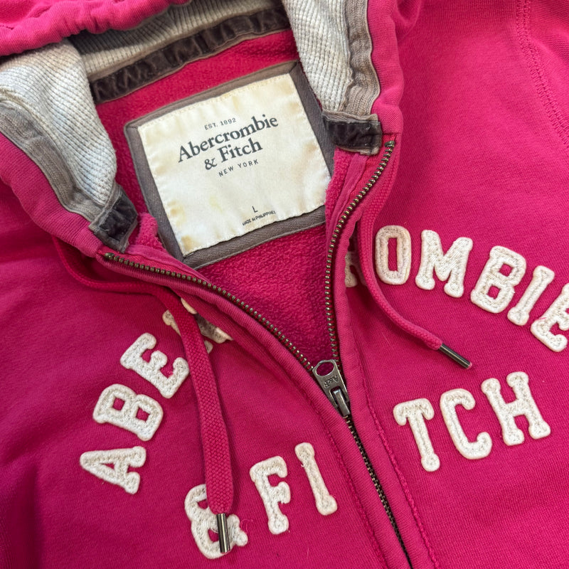 Detailansicht: Sourced limited accessories and clothes Abercrombie & Fitch pink zipped hoodie – Logo, Nähte oder Material