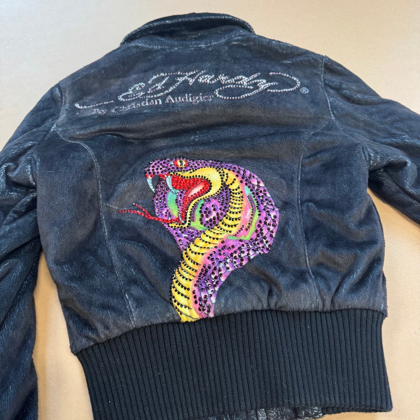 Ed Hardy "Crowns and Snakes" vintage fluffy bomber jacket