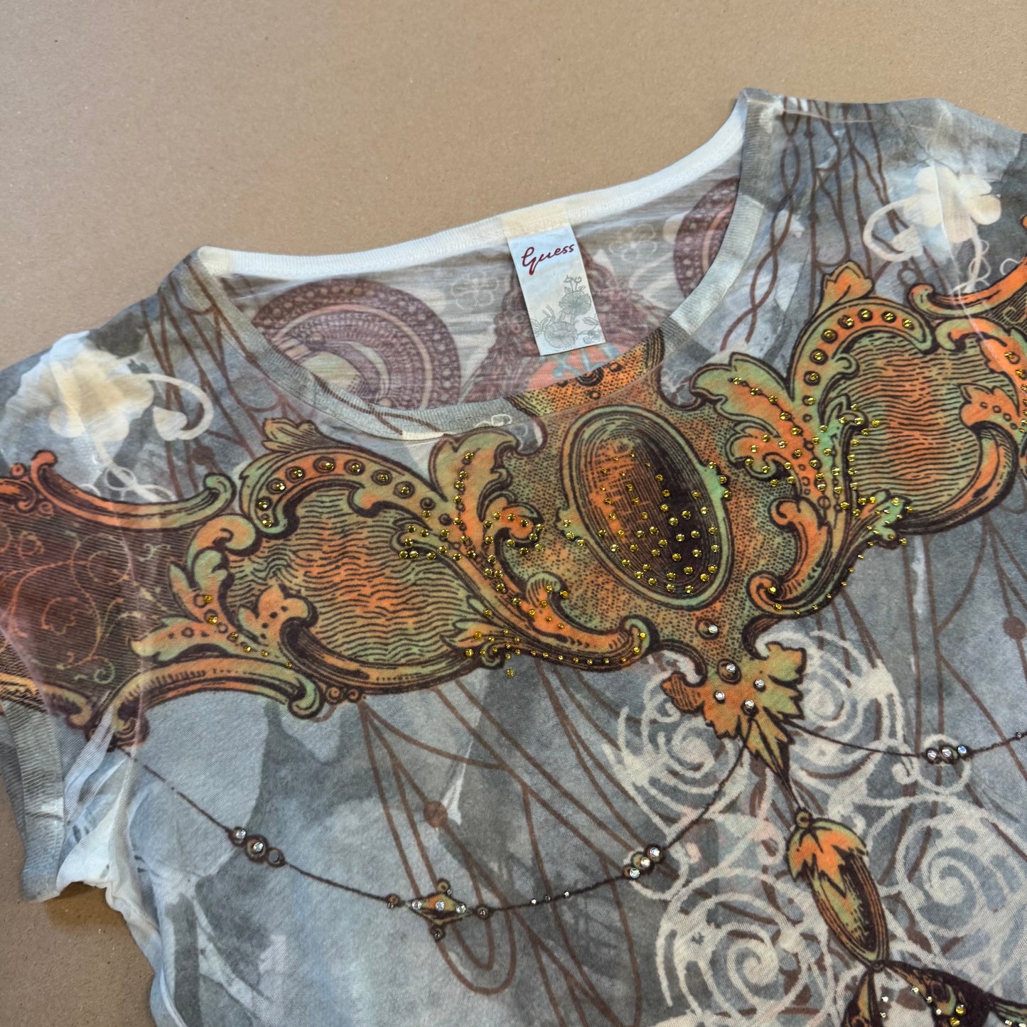 Guess Y2K style rhinestones summer tee