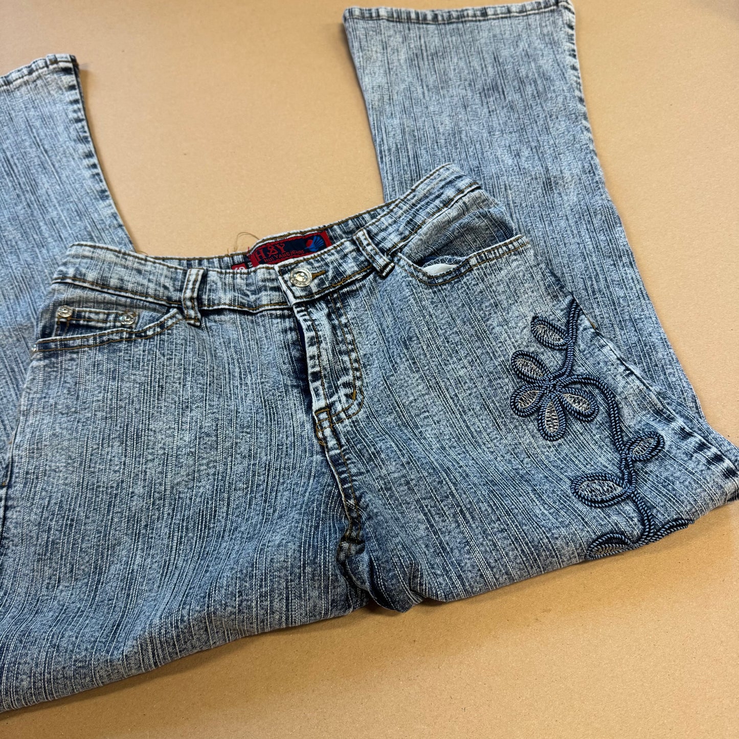 Hui Jang wide leg floral vintage jeans